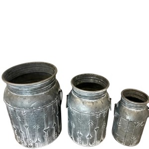 Slickblue Decorative Iron Jars, Set of 3, Arrow Design, Storage Containers, Contemporary, Grey, 9"-12" - 1 of 4