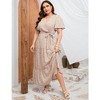 Women Plus Size Maxi Dress V Neck Summer Dress Short Sleeve Long Dress High Waist Ruffle Casual Dress with Belt - 2 of 4