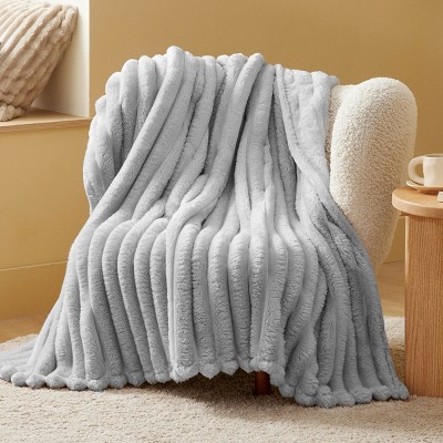 Bedsure Throw Fleece Blanket for Couch - Super Soft Cozy Blankets for Women, Cute Small Fleece Throws for Girls, Light Grey, 50x60 Inches, Wider Strip