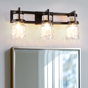 YANSUN 23 in. 3-Light Black and Gold Industrial Cylinder Vanity Light for Bathroom Mirror with Water Glass Shades - 1 of 1