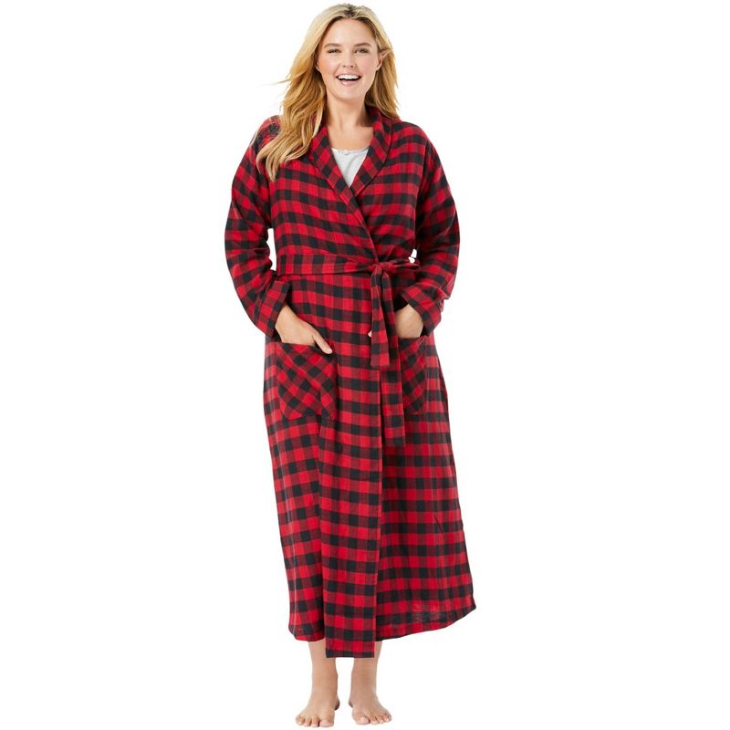 Dreams & Co. Women's Plus Size Long Flannel Robe, 1 of 2