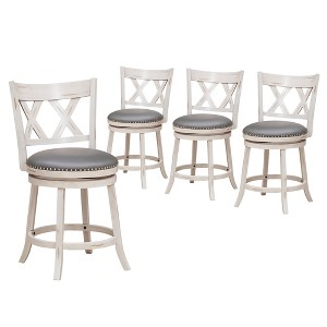 Tangkula 25.5" Swivel Bar Stools Set of 4 Solid Wood Stools w/ X-shaped Backrests Antique White & Gray - 1 of 4