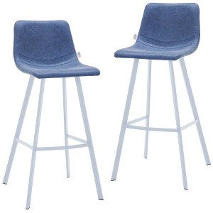 LeisureMod Elland 41" Upholstered Leather Bar Stool with Iron Legs - Modern White Base and Footrest Counter Height Stool for Kitchen and Bar, Set of 2 - 1 of 4