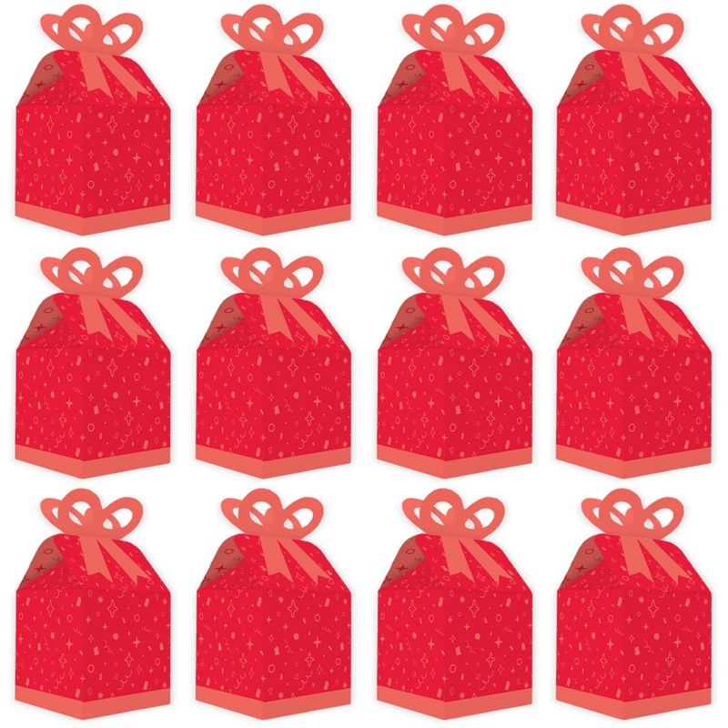 Big Dot of Happiness Red Confetti Stars - Square Favor Gift Boxes - Simple Party Bow Boxes - Set of 12, 5 of 9