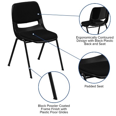 Black Ergonomic Shell Stack Chair with Steel Frame
