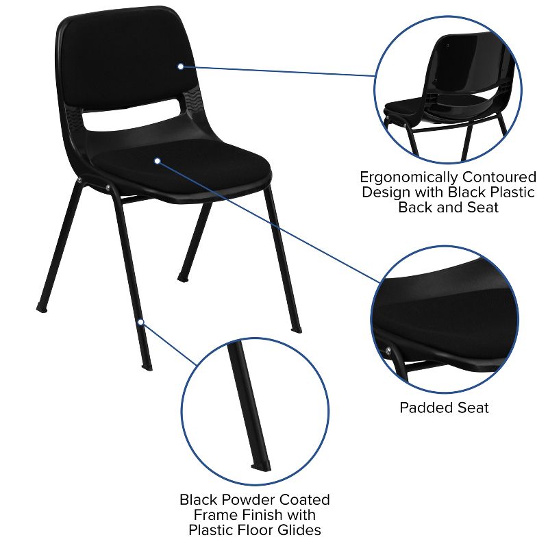 Flash Furniture HERCULES Series 880 lb. Capacity Black Padded Ergonomic Shell Stack Chair with Black Frame, 3 of 11