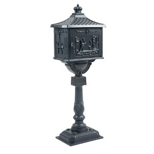 Cast Aluminum Mailbox with Post, Heavy Duty Rust Proof Mailbox with Lock Design, Key, Address Panel and Expansion Bolts for Outside House Black - 1 of 4