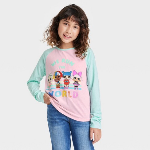 Girls L.O.L. Surprise We Run The World Long Sleeve Graphic T Shirt Pink XXL