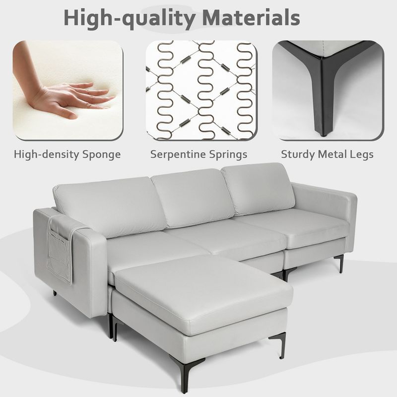 Costway Modular L-Shaped Sofa w/Reversible Chaise Lounge & 2 USB Ports, 5 of 11