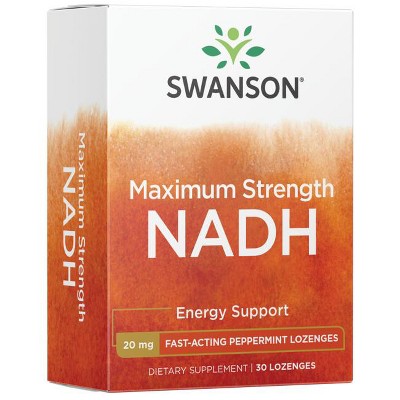 Swanson Maximum Strength NADH - Fast-Acting Peppermint Lozenges to Promote Brain Health and Energy Support - Vitamin B3 Coenzyme to Help Fight Fatigue - (30 Tablets, 20mg Each)