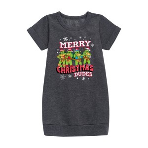 - Teenage Mutant Ninja Turtles - Merry Christmas Dude Graphic Short Sleeve Fleece Dress - 1 of 3