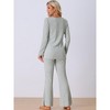 cheibear Women’s Ribbed Knit Long Sleeves Top and Pants Two Piece Pajama Sets - 3 of 4