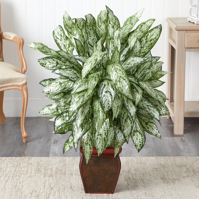 Nearly Natural Silver Queen with Decorative Planter Silk Floor Plant