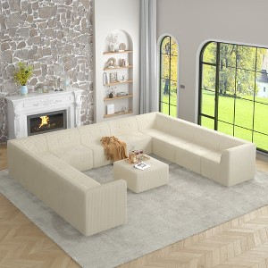 163.39" Modern Minimalist Corduroy U-Shape Modular Sectional Sofa, No Assembly Needed, 12-piece Free Combination Sofa - 1 of 4