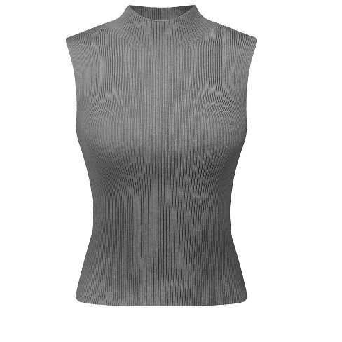 Hobemty Women's Ribbed Blouse Basic Mock Neck Sleeveless Knitted Tops - image 1 of 4