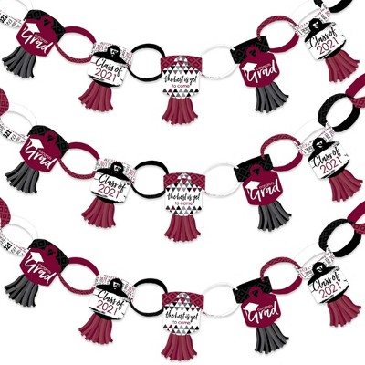 Big Dot of Happiness Maroon Grad - Best is Yet to Come - 90 Chain Links and 30 Paper Tassels Decor Kit- 2021 Burgundy Paper Chains Garland - 21 feet