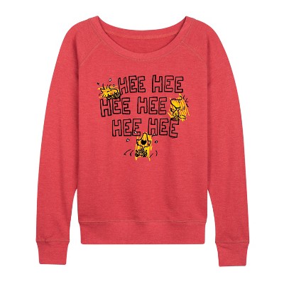 Women's - Peanuts - Hee Hee Woodstock Lightweight French Terry Wide Neck Long Sleeve Shirt