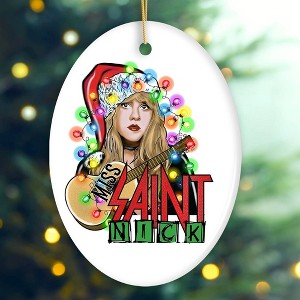 Iconic Miss Saint Nick Bohemian Christmas Ornament, Poetic Guitarist Feminine Rock Theme| OrnamentallyYou - 1 of 4