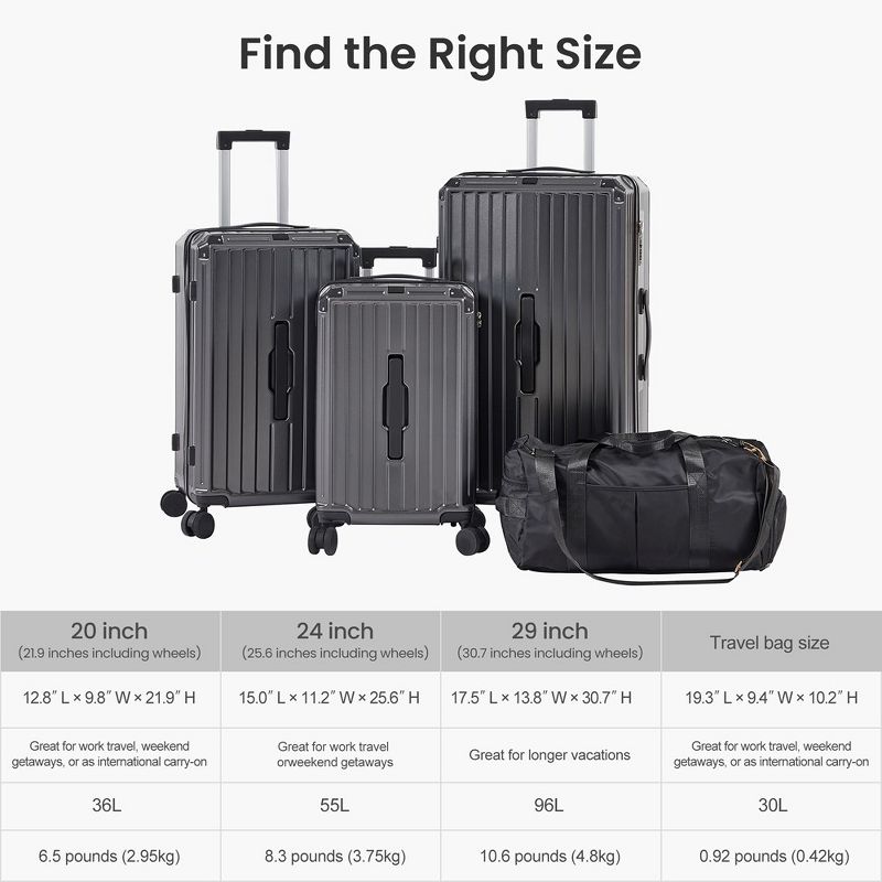 Luggage Set with Bag, Hard Shell Luggage Sets with Spinner Wheels & TSA Lock, Expandable Carry on Luggage Suitcase Sets3 Piece Set (20/24/29), 3 of 9