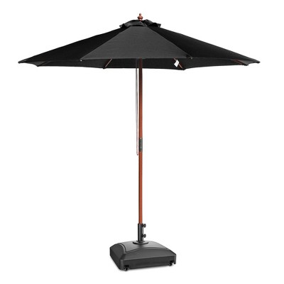 Yescom 9ft Solid Wood Outdoor Patio Umbrella with Base Included Parasol Wheels Stand for Bistro Market Garden Deck Yard Poolside Black
