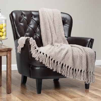 Chanasya Textured Knit Throw Blanket with Tassels