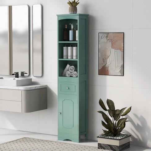 Tall Freestanding Bathroom Storage Cabinet With Drawers And Adjustable  Dividers, Green - Modernluxe : Target