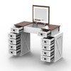 Makeup Vanity Table With LED Lighted Mirror, Farmhouse Makeup Desk Vanity Table With Stool, 10 Drawers, Space Saving Flip Mirror For Bedroom - 4 of 4