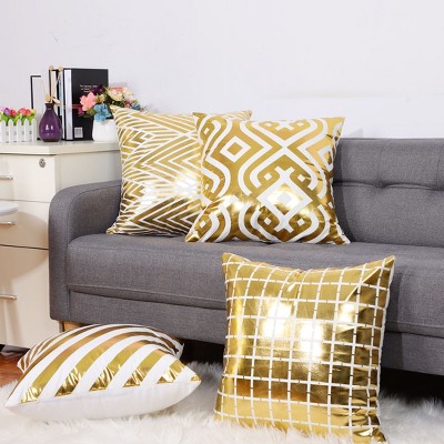 4 Pcs 18"x18" Polyester Blend Letters Bronzing Sofa Decorative Pillow Cover Gold - PiccoCasa