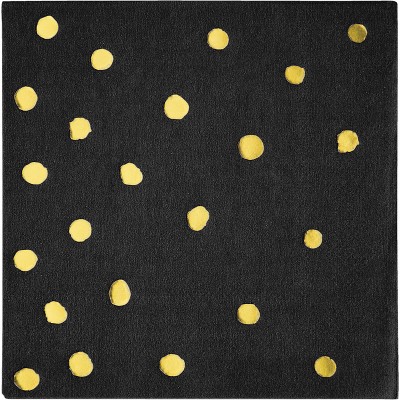 16ct Confetti Foil Dot Cocktail Beverage Napkins Black