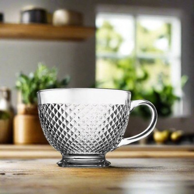 Set of 4 Silver Diamond Pattern Glass Coffee Mugs