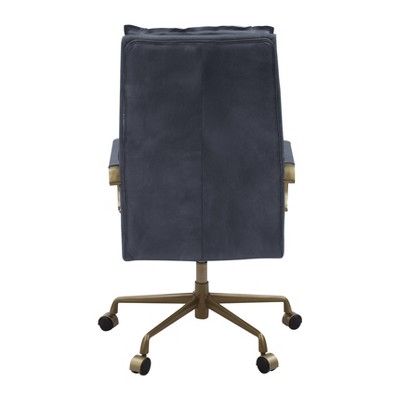 Gray Leather Executive Swivel Office Chair with Metal Accents