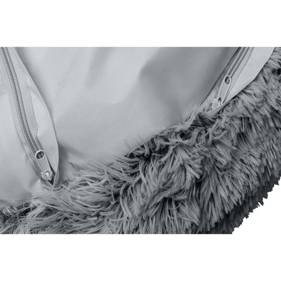 Large Gray Faux Fur Orthopedic Donut Dog Bed
