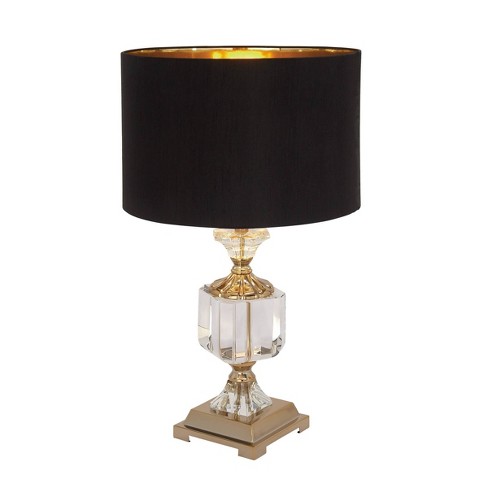 Clear Glam Crystal Table Lamp, Gold Lamp With Black Shade