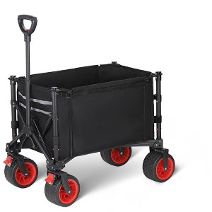 Collapsible Wagon with Wheels, Foldable Shopping Cart with Adjustable Handle, Side Pockets and Cup Holder, All Terrain Wagon for Shopping - 1 of 4