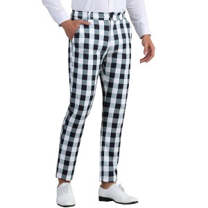 Lars Amadeus Men's Regular Fit Flat Front Contrast Color Business Gingham Pants - 1 of 4