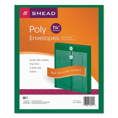 Smead Poly String & Button Envelope 9 3/4 x 11 5/8 x 1 1/4 Green 5/Pack 89543