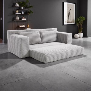 Memory Foam Corduroy L-Shaped Sofa with 2-in-1 Convertible Design - 1 of 4