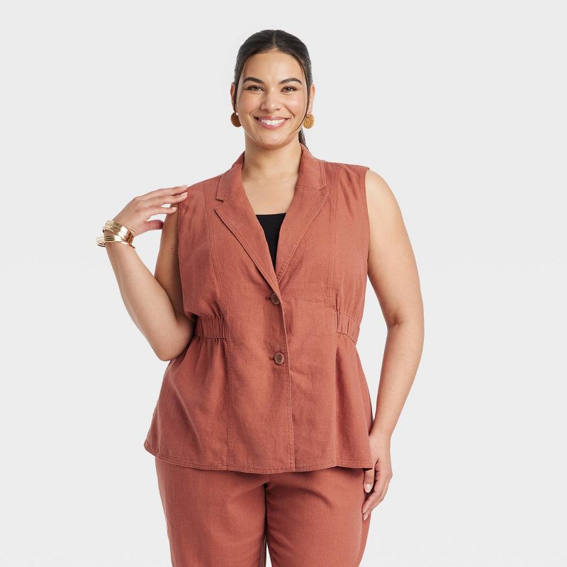 Women's Tailored Linen Vest - Ava & Viv™, 1 of 5