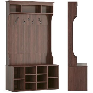 Lirago,70.9-Inch Black Walnut Hall Tree with Bench, Shoe Storage & Hooks-Durable Mudroom Entryway Organizer - 1 of 4