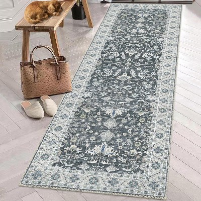 Acekool 4x6 Washable Vintage Rug - Boho Floral Non-Slip Indoor Carpet for Bedroom & Kitchen
