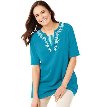 Woman Within Women's Plus Size 7-Day Embroidered Layered-Look Tunic