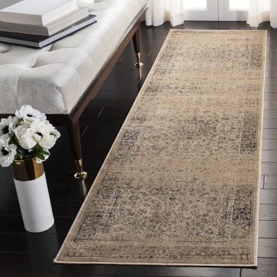 Warm Beige Wool and Viscose Runner Rug