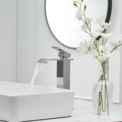 Polished Chrome Waterfall Vessel Sink Faucet with Pop-Up Drain