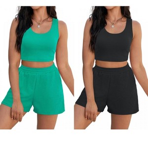 ATHLECHIC Women's Ribbed Knit Crop Tank Tops Short Sets with Pockets Travel Outfits 2 Pcs - 1 of 4