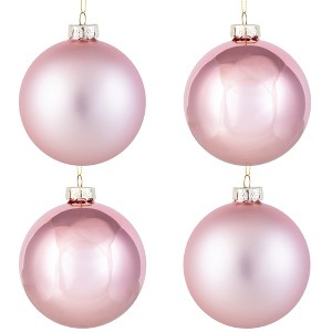 Northlight 2-Finish Glass Christmas Ball Ornaments - 4" (100mm) - Rose Gold - 4ct - 1 of 4