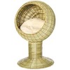 PawHut Hooded Elevated Cat Bed Rattan Kitten Condo Round with Cushion - 4 of 4