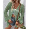 Women's Crochet Cardigan Light Weight Long Sleeve Tie Front Hollow Out Thin Cardigan - 3 of 4