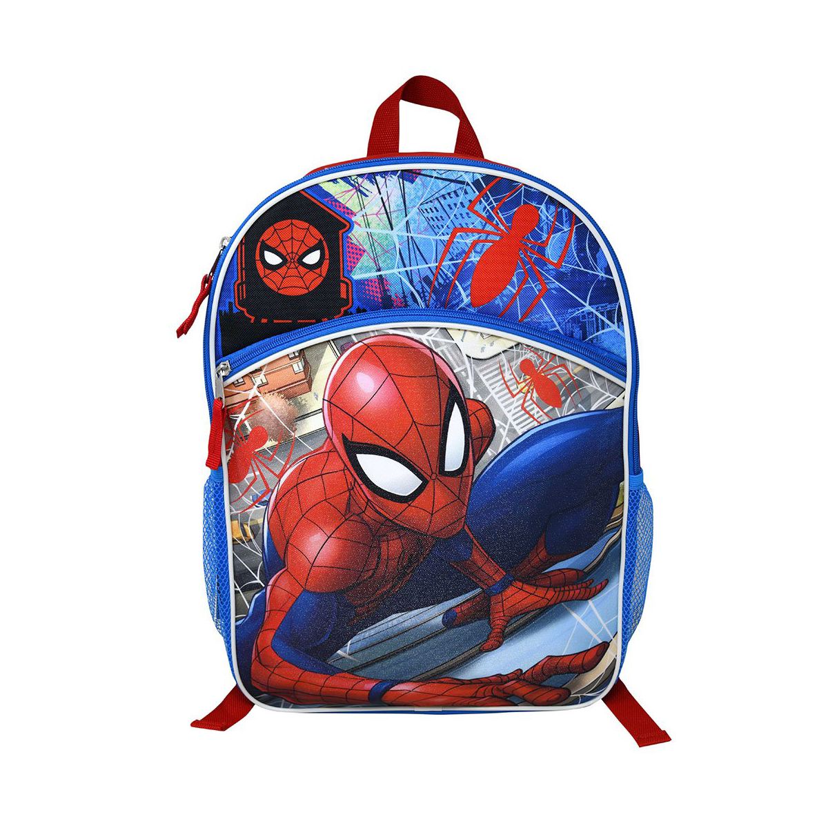 Marvel Spiderman 16" Blue and Red School Backpack with Front and Side Pockets