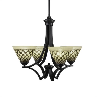 Toltec Lighting Zilo 4 - Light Chandelier in  Matte Black with 7" Chocolate Icing Shade