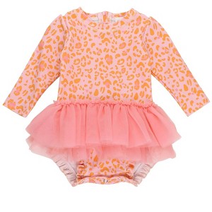 RuffleButts Baby/Toddler Girls UPF50+ Tulle Skirted One Piece Rash Guard - 1 of 4